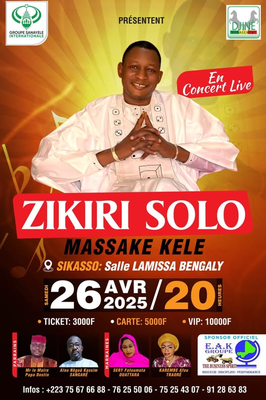 Cover Zikiri Solo Massake Kele En Concert Live Samedi 26 Avril 2025 à Sikasso Au Mali