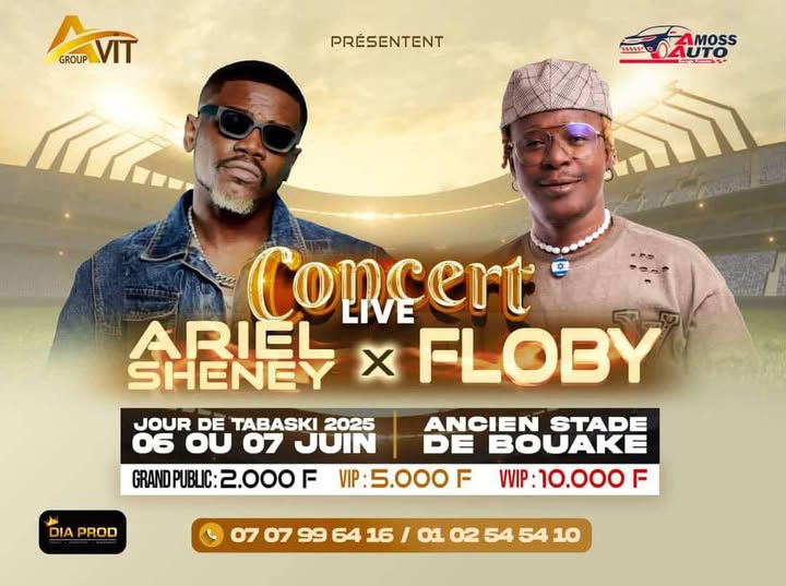 Cover Ariel Sheney Et Floby En Concert Live Du 06 Au 07 Juin 2025 à L'Ancien Stade de Bouaké