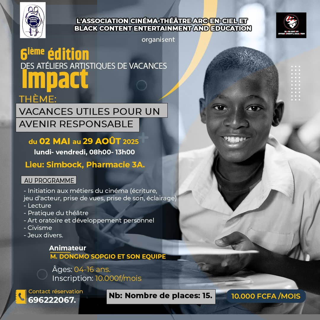 Cover 6ème Edition Des Ateliers Artistiques De Vacances Du 02 Mai au 29 Aout 2025 à Yaoundé