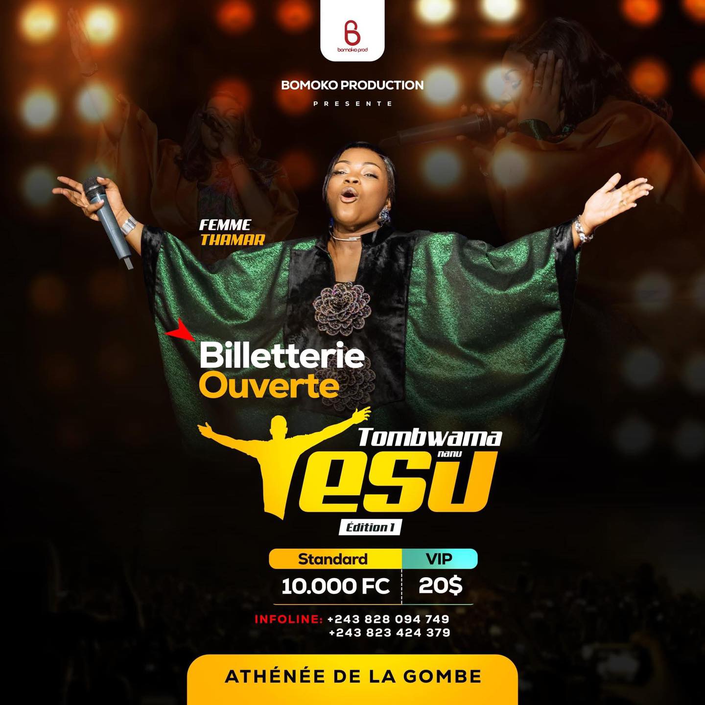 Cover Bomoko Production présente Femme Thamar dans "Tombwama Yesu" Édition 1 à l'Athénée de la Gombe.