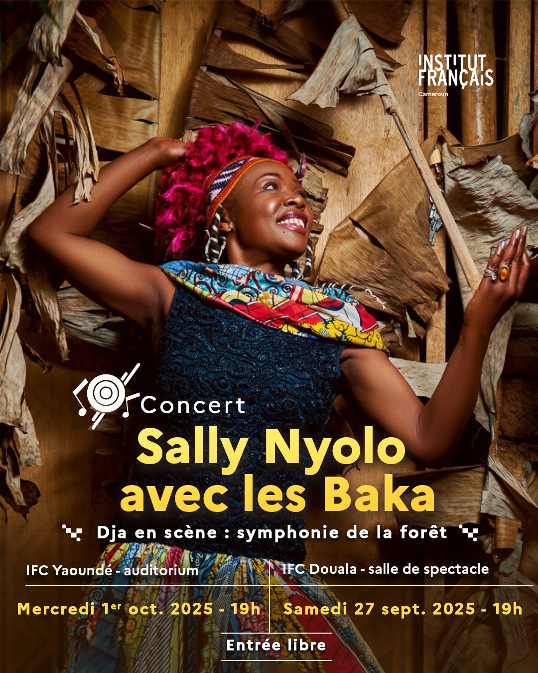 Cover Sally Nyolo avec les Baka en concert a l'institut Française  du Cameroun de Yaoundé le  mercredi 01 Octobre 2025