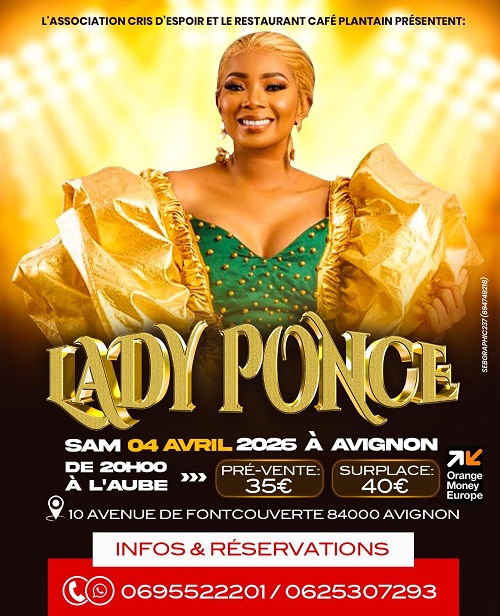 Cover L'Association Cris d'Espoir et le Restaurant Café Plantain présente Lady Ponce à Avignon le 4 avril 2026.