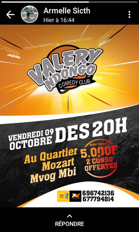 Cover Valery Ndongo en Spectacle d’Humour au Quartier Mozart Mvog Mbi 9 Octobre 2020