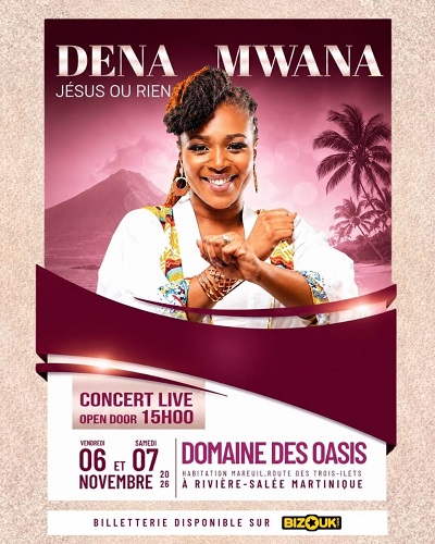 CONCERT LIVE DENA MWANA DU 06 AU 07 NOVEMBRE 2026 AU DOMAINE DES OASIS