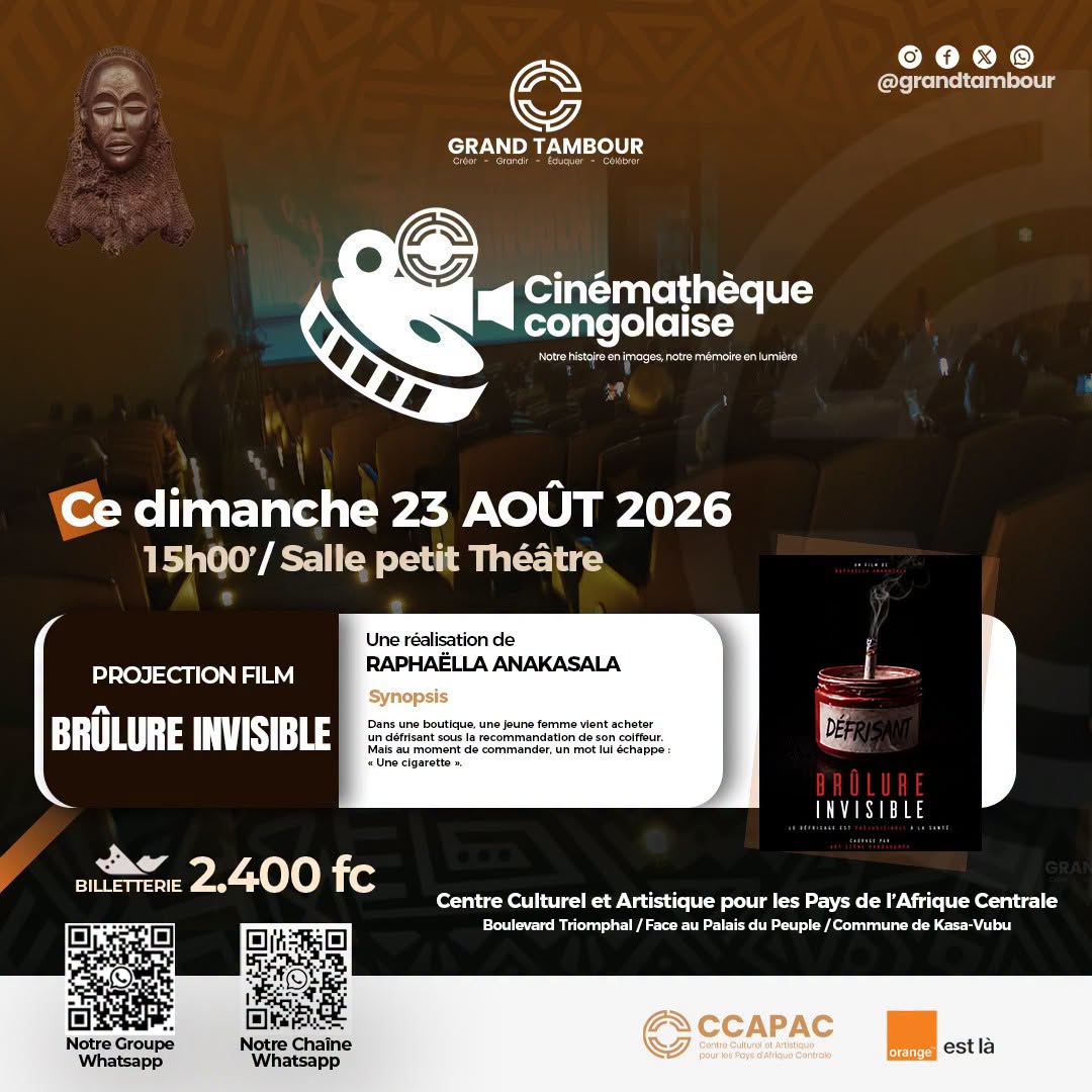 Cinémathèque Congolaise : Projection du film « Brûlure Invisible » au Centre Culturel et Artistique pour les Pays de l'Afrique Centrale le 23 août 2026