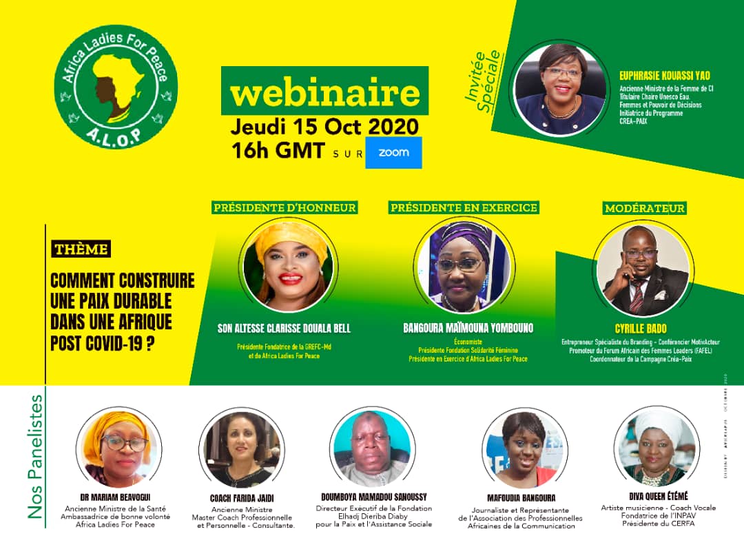 Cover Africa Ladies For Peace  organise un webinaire le 15 Octobre 2020 sur Zoom