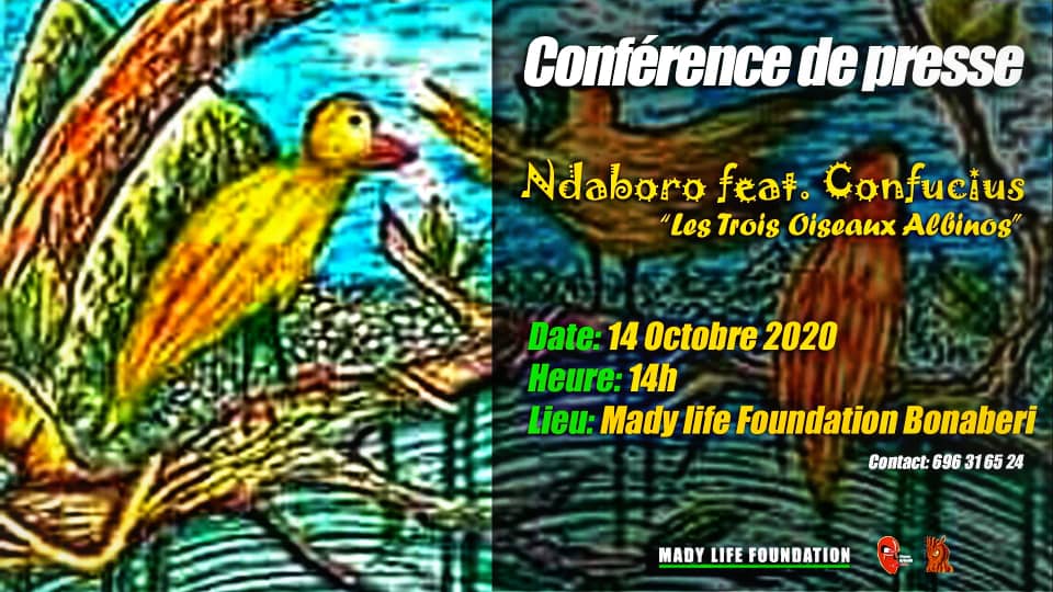 Cover Conférence de presse du single Les Trois Oiseaux Albinos, de Ndaboro Ft Confucius Le 14 Octobre 2020 à Mady Life Foundation à Bonaberi