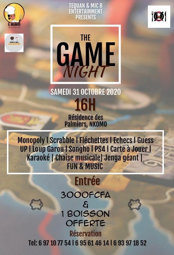 CoverThe Game Nigth Aura Lieu Le 31 Octobre 2020 A  La Résidence Des Palmiers Situé Au Quartier Nkomo  A Yaoundé