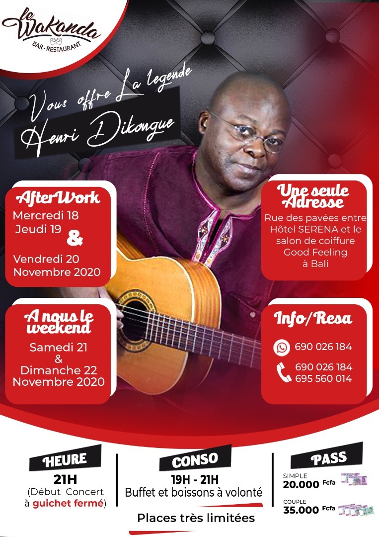 CoverHenri Dikongue en Concert au Restaurant-Bar Le Wakanda les 20, 21 et 22 Novembre 2020