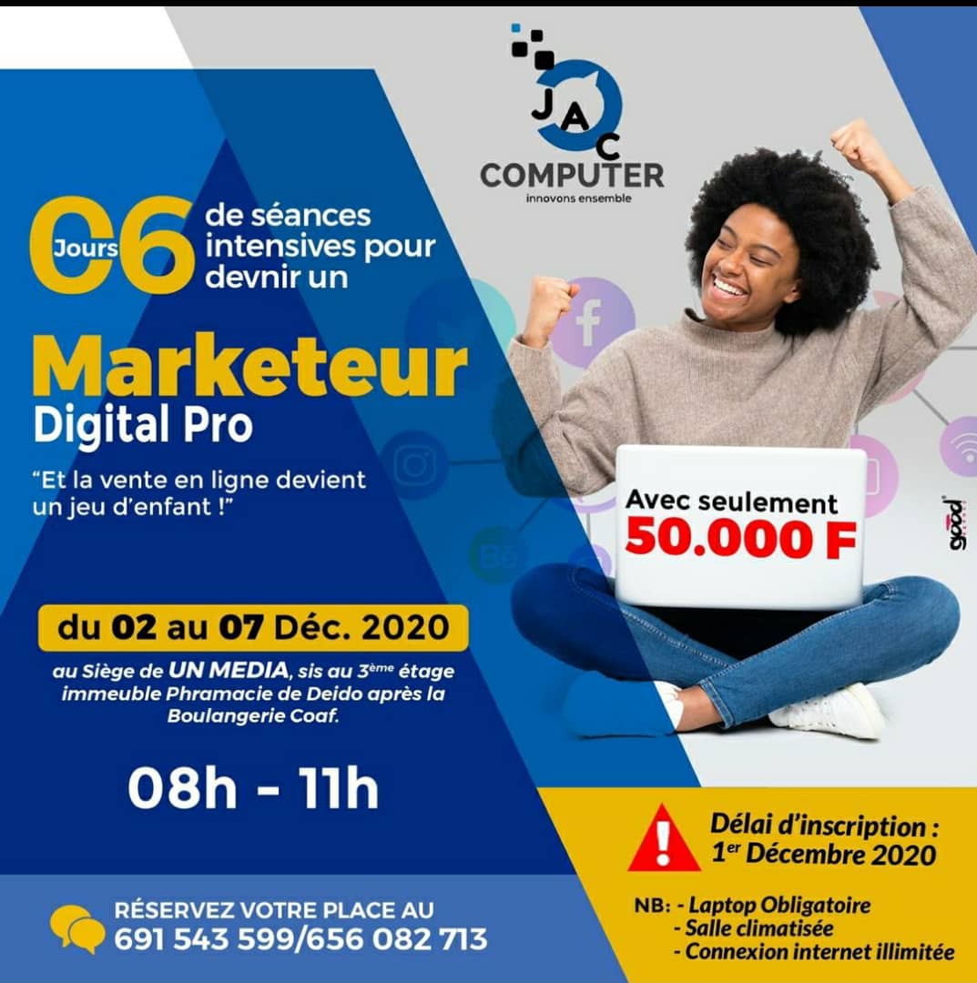 Cover Formation des Marketeurs Digital au Siège Un Média du 2 au 7 Décembre 2020