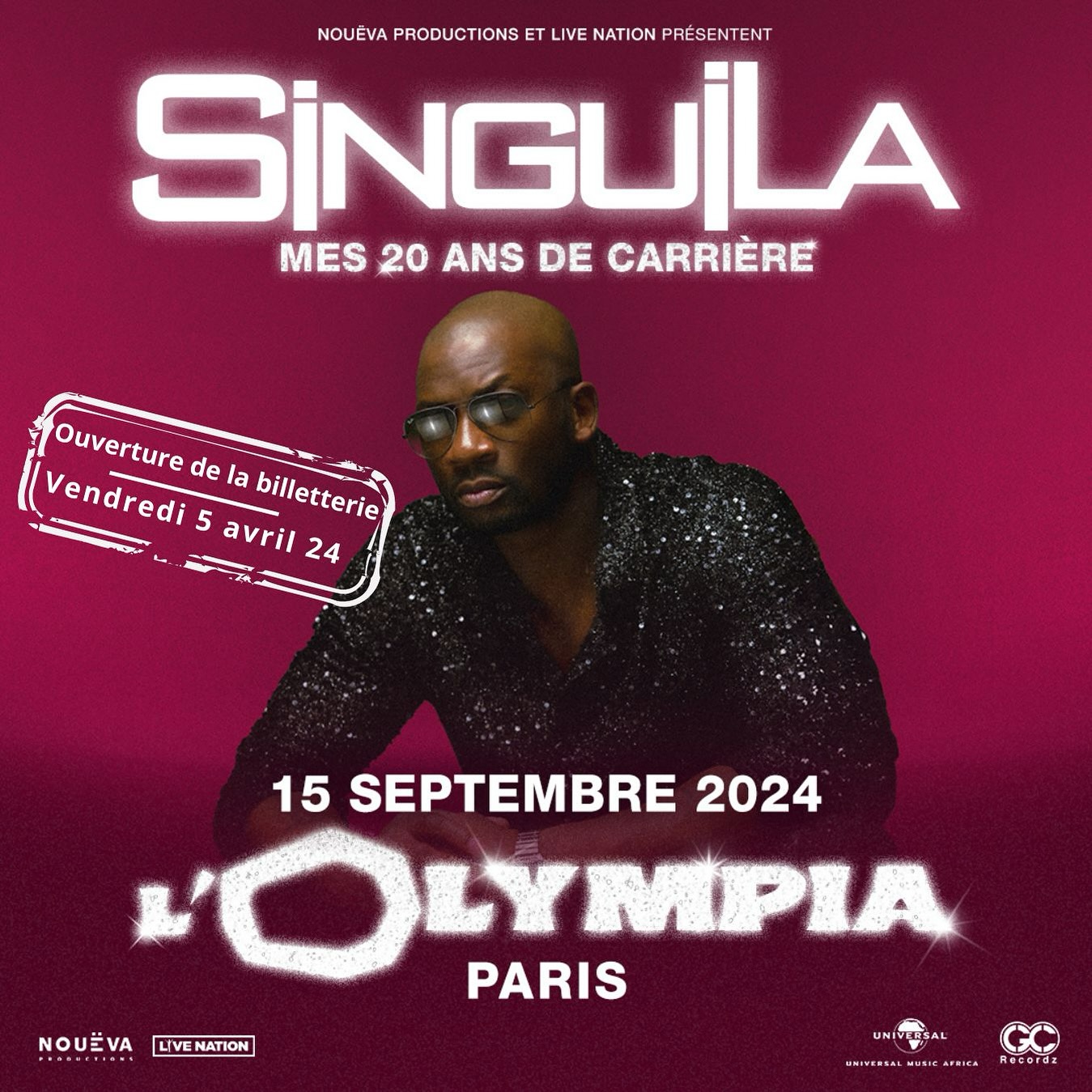 Cover Singuila célèbre ses 20 ans de carrière à L'Olympia à Paris les 15 et 16 Septembre 2024