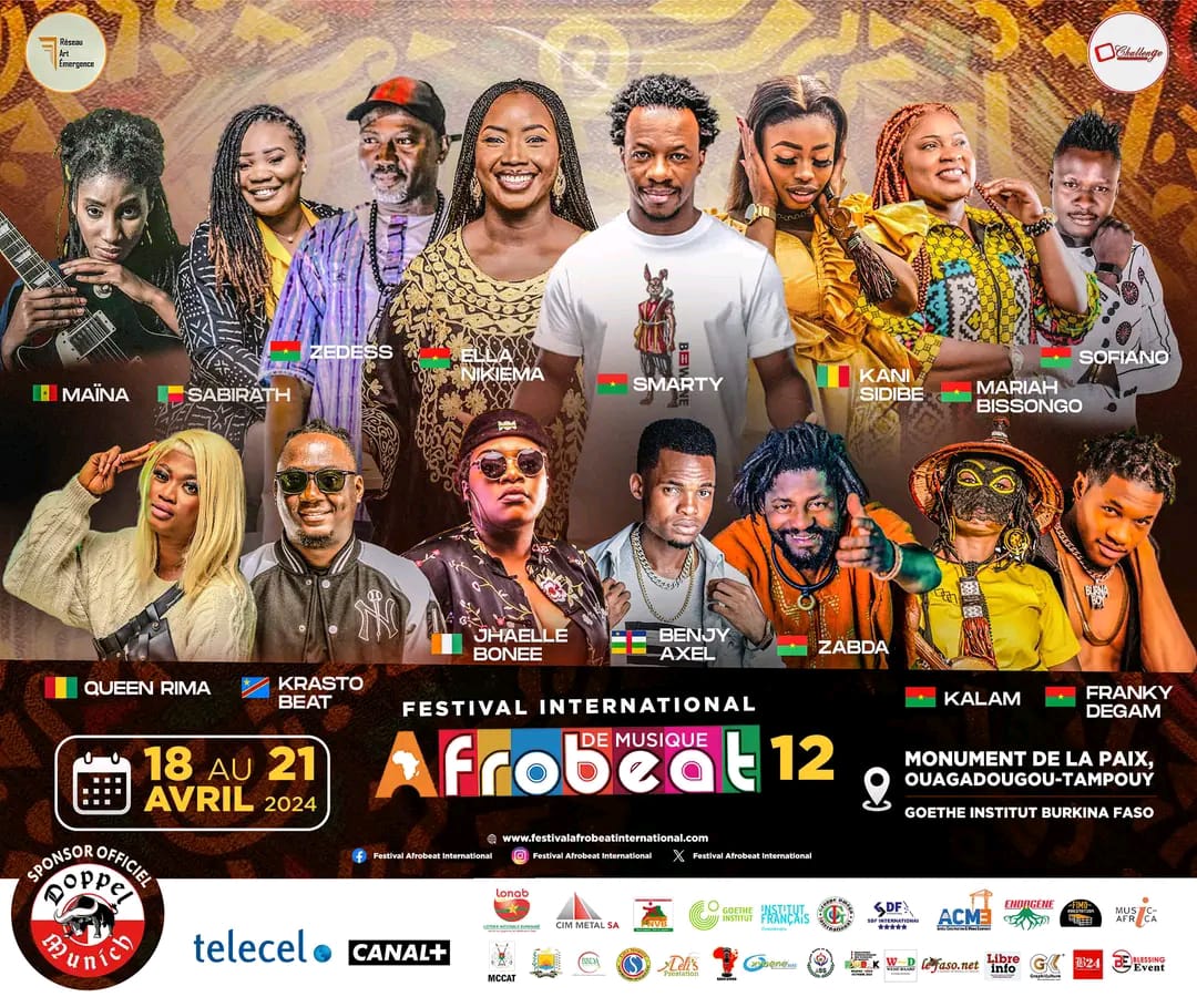 Plongez dans l'effervescence du Festival Afrobeat International, c'est un véritable carrefour culturel  où les frontières s'effacent et les esprits fonts corps avec la musique pour transcender les frontières et unir les peuples  Rendez-vous du 18 au 21  Avril 2024  a Tampouy et au Goethe Institut ,