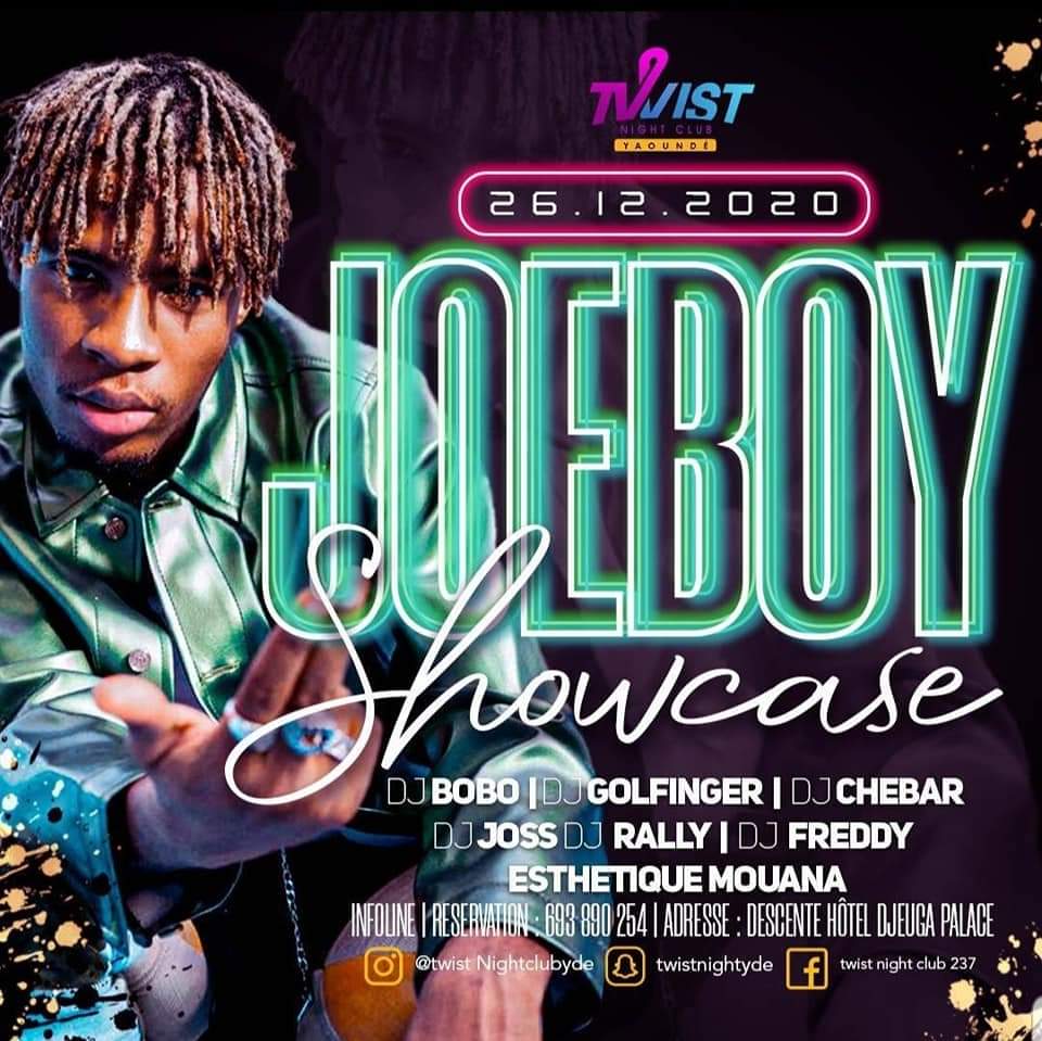 Cover Joeboy en Showcase à Yaoundé le 26 décembre 2020 au Twist Night Club