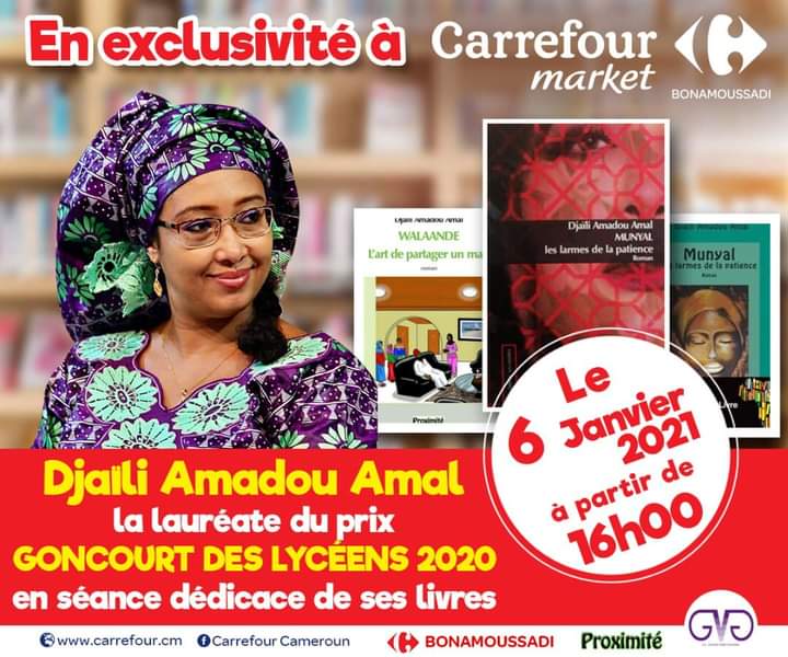 Cover Dédicace Djaïli Amadou Amal à Carrefour Market Bonamoussadi le 6 Janvier 2021