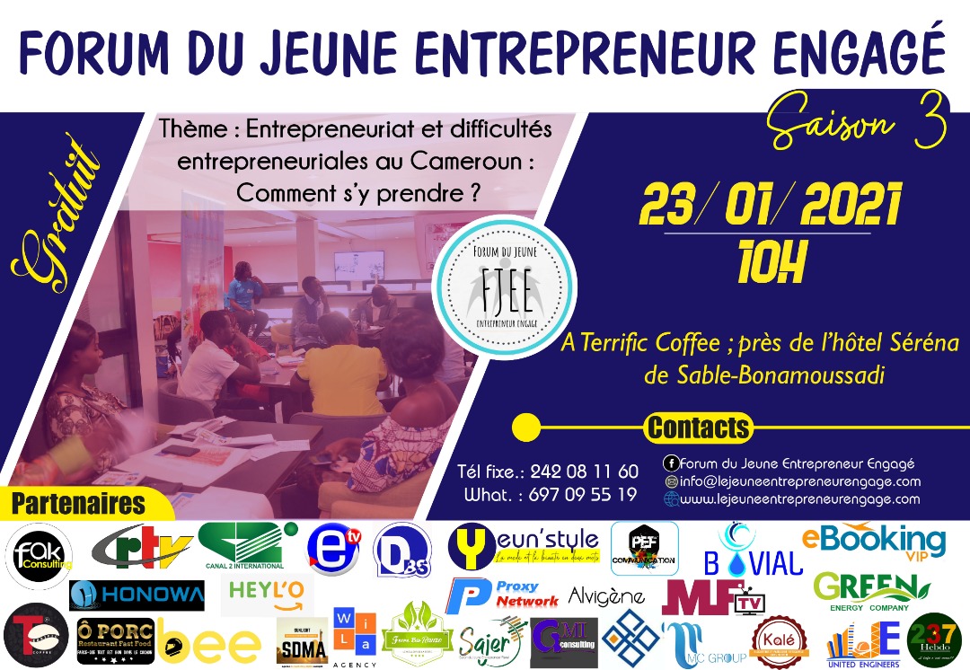 Cover Saison3 Forum du Jeune Entrepreneur Engagé à l'Hôtel Séréna Bonamoussadi le 23 Janvier 2021