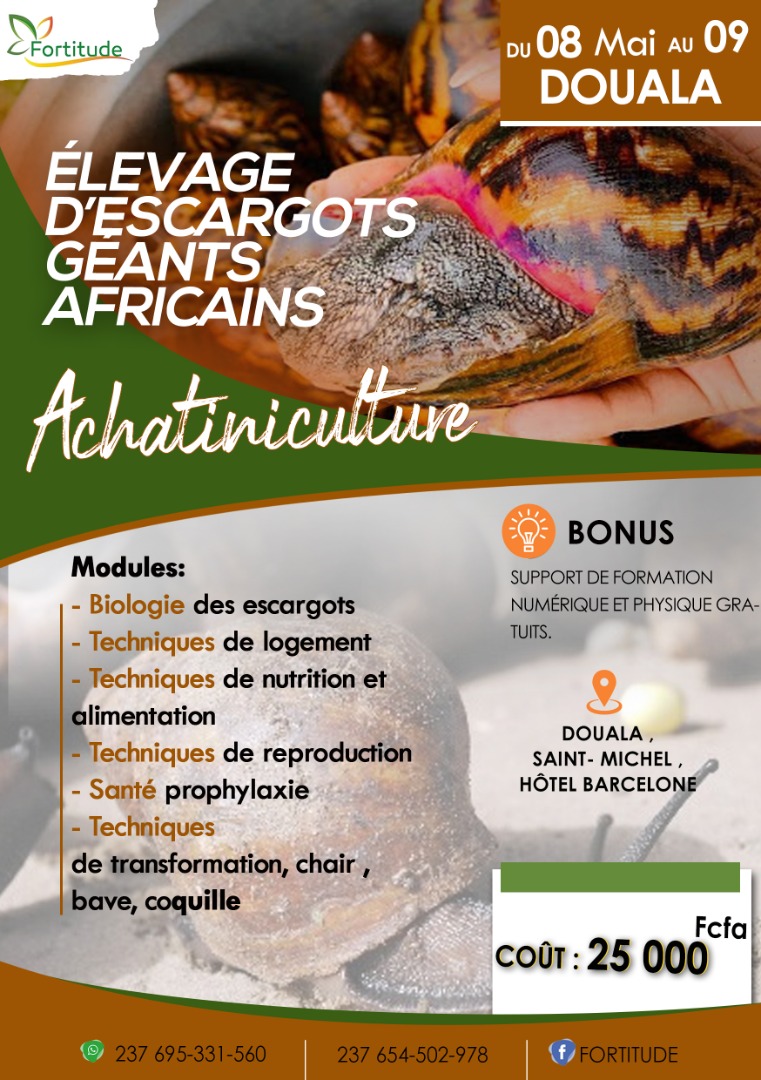 Cover Formation Achatiniculture à l'Hôtel Bercelone à Douala du 08 au 09 Mai 2021