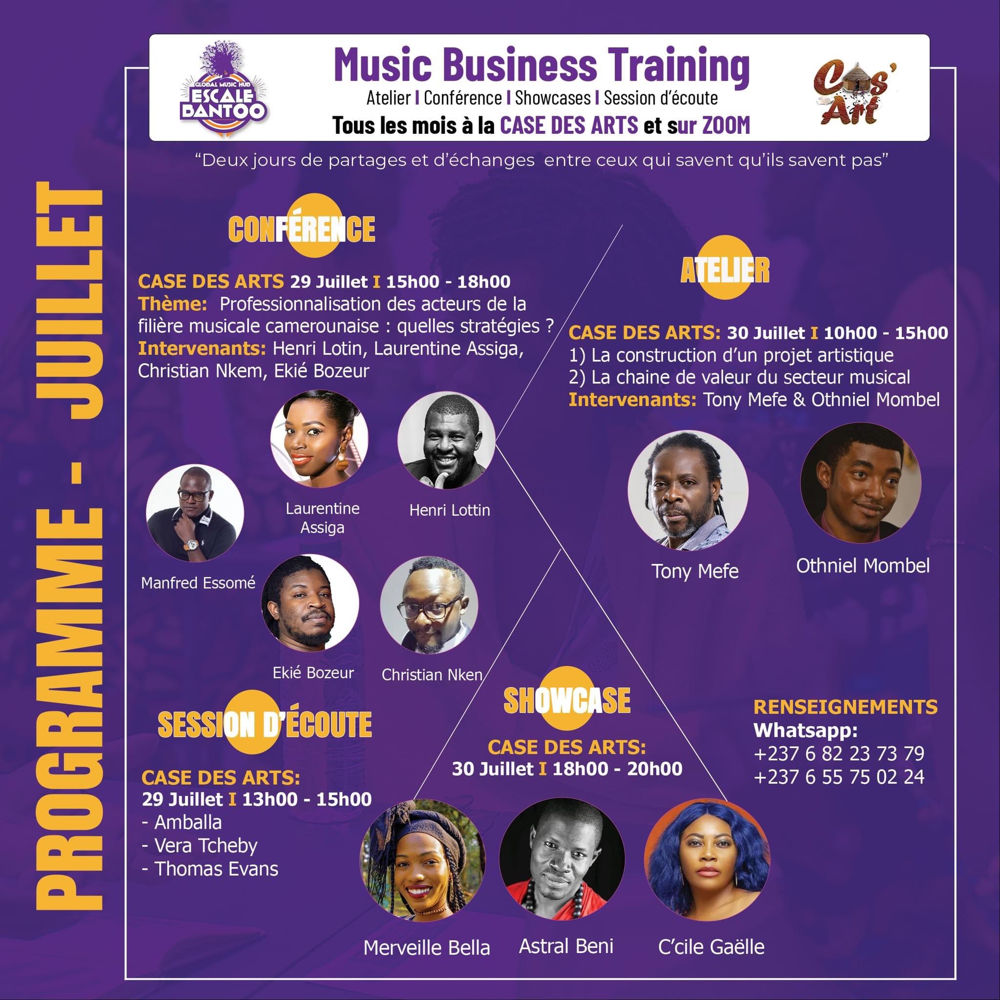 Cover Conférence Music Business Training à la Case des Arts à Yaoundé et sur Zoom le 29 Juillet 2023
