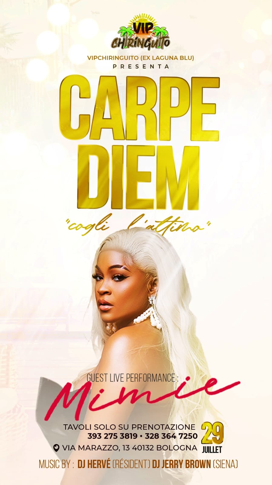Cover Carpe Diem avec Mimie au Marazzo à Bologna en Italie le 29 Juillet 2023
