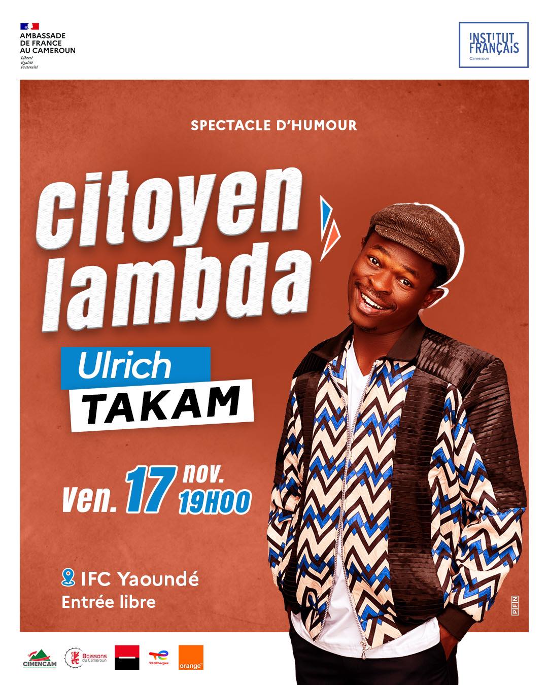 Cover Ulrich Takam Citoyen Lambda à L'Institut Français de Yaoundé le 17 Novembre 2023
