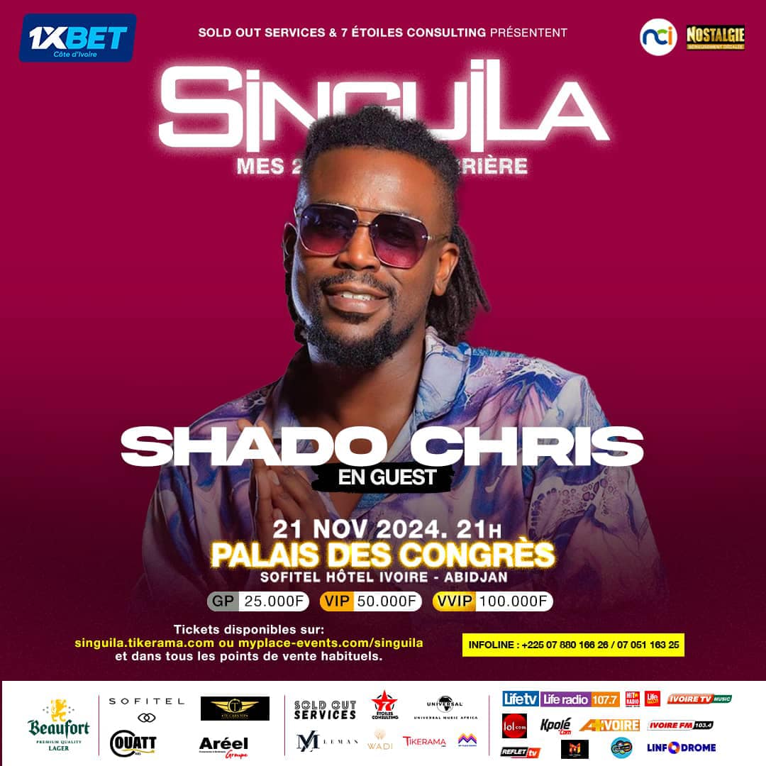 Cover Shado Chris En Guest Le 21 Novembre 2024 Au Palais des Congrès Abidjan