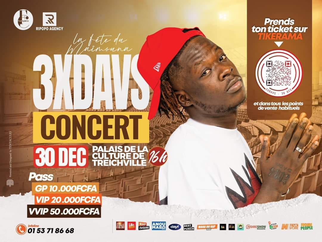 Cover 3XDAVS En Concert Le 30 Décembre 2024 à Treichville Abidjan